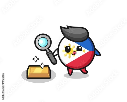philippines flag badge character is checking the authenticity of the gold bullion