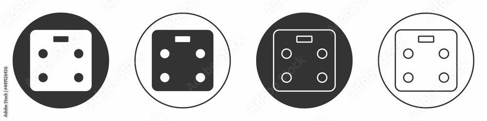 Black Smart bathroom scales icon isolated on white background. Weight measure equipment. Internet of things concept with wireless connection. Circle button. Vector Black Smart bathroom scales icon isolated on white background. Weight measure equipment. Internet of things concept with wireless connection. Circle button. Vector