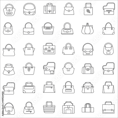 Outline Fashion Bag solid vector icon in various style such as tote bag, athletic bag