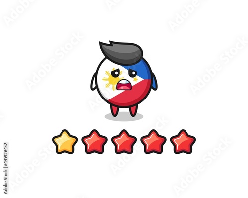 the illustration of customer bad rating, philippines flag badge cute character with 1 star © heriyusuf