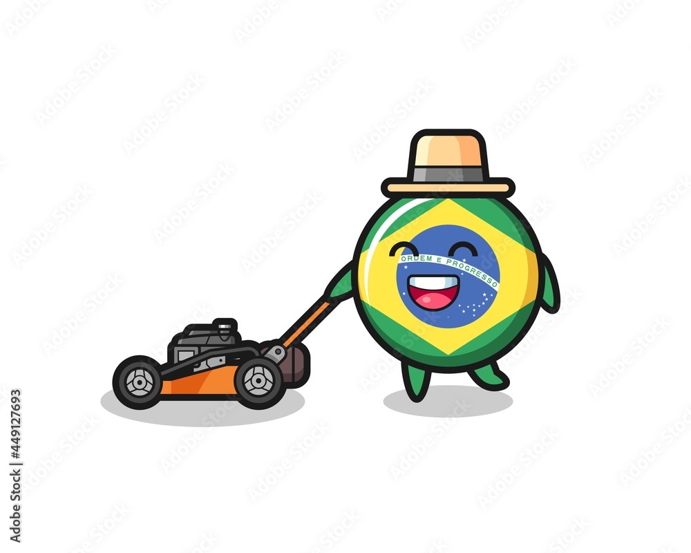 illustration of the brazil flag badge character using lawn mower illustration of the brazil flag badge character using lawn mower
