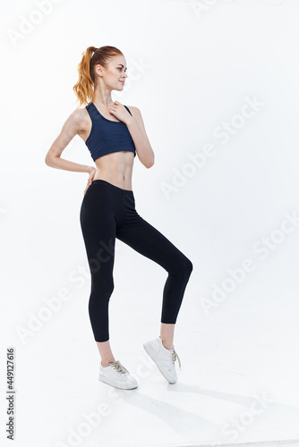 athletic woman workout active sport jumping light background
