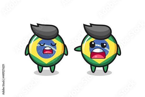 illustration of the argue between two cute brazil flag badge characters