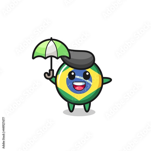 cute brazil flag badge illustration holding an umbrella