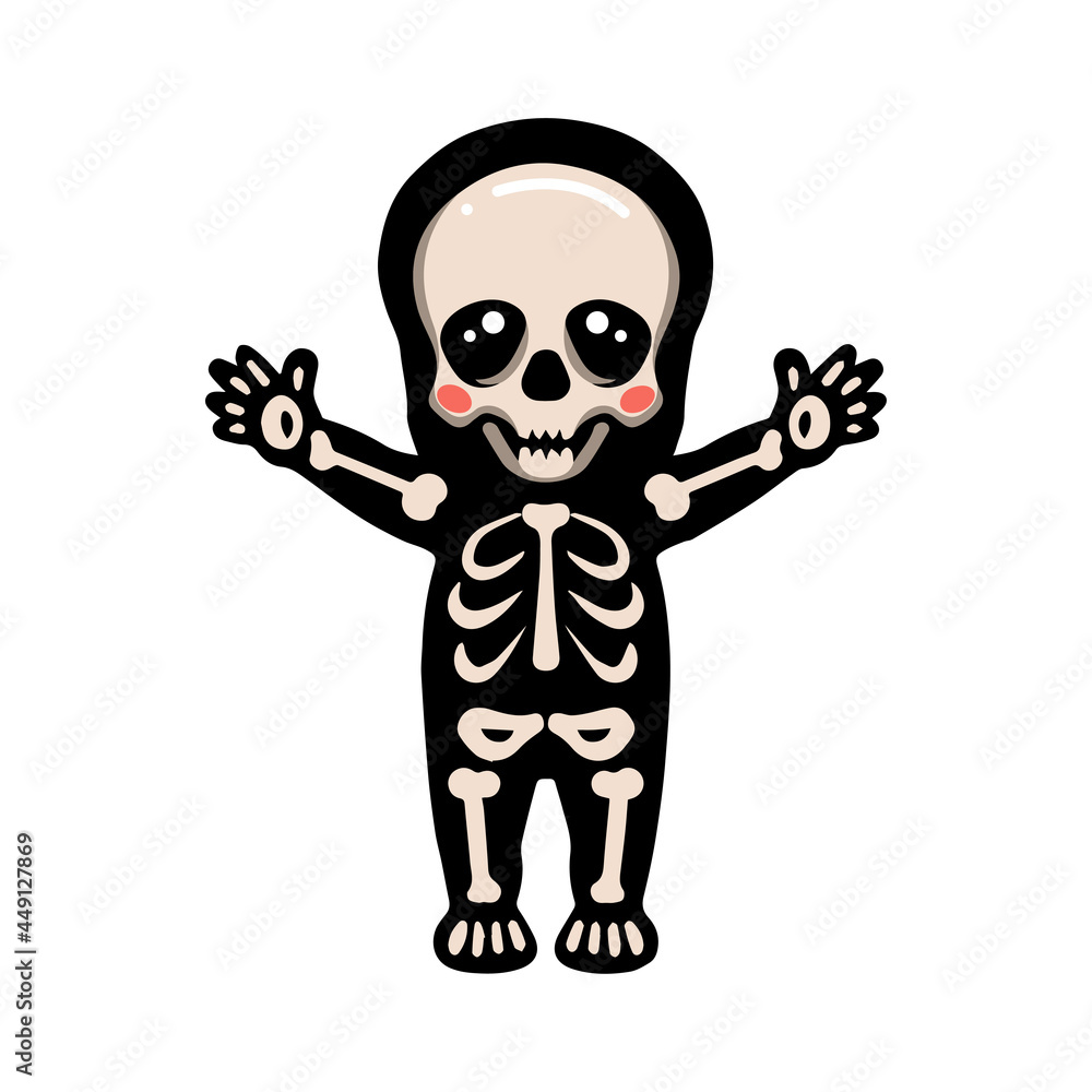 Cute halloween skeleton cartoon raising hands