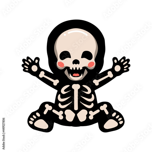 Cute halloween skeleton cartoon sitting