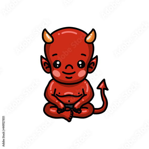 Cute little devil cartoon sitting