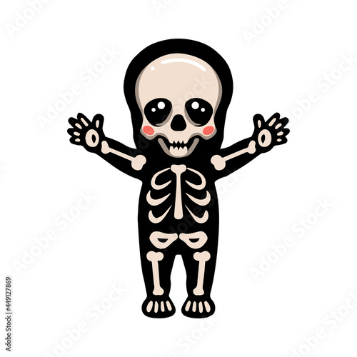 Cute halloween skeleton cartoon raising hands