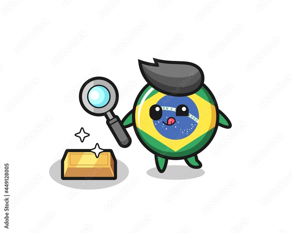 brazil flag badge character is checking the authenticity of the gold bullion