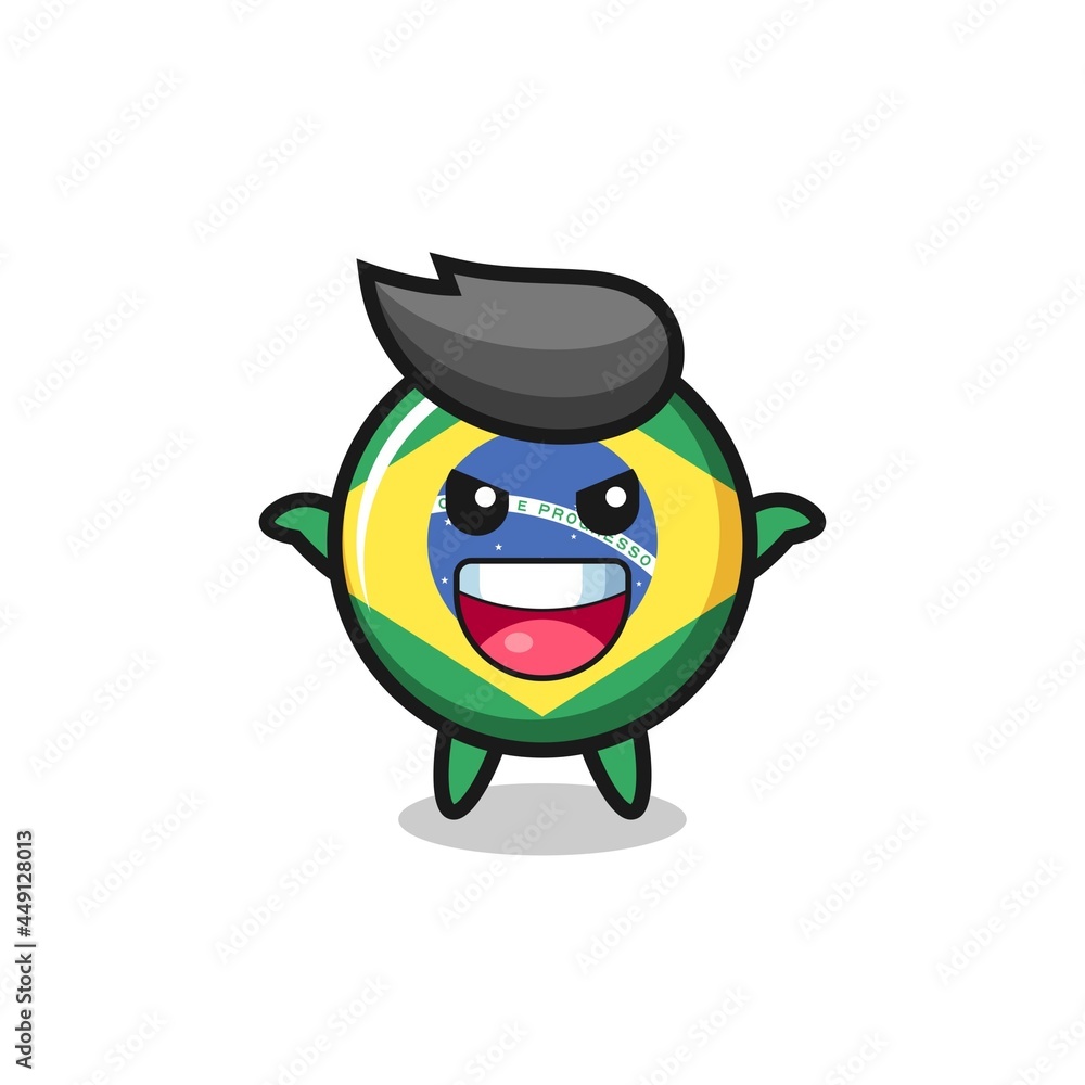 the illustration of cute brazil flag badge doing scare gesture