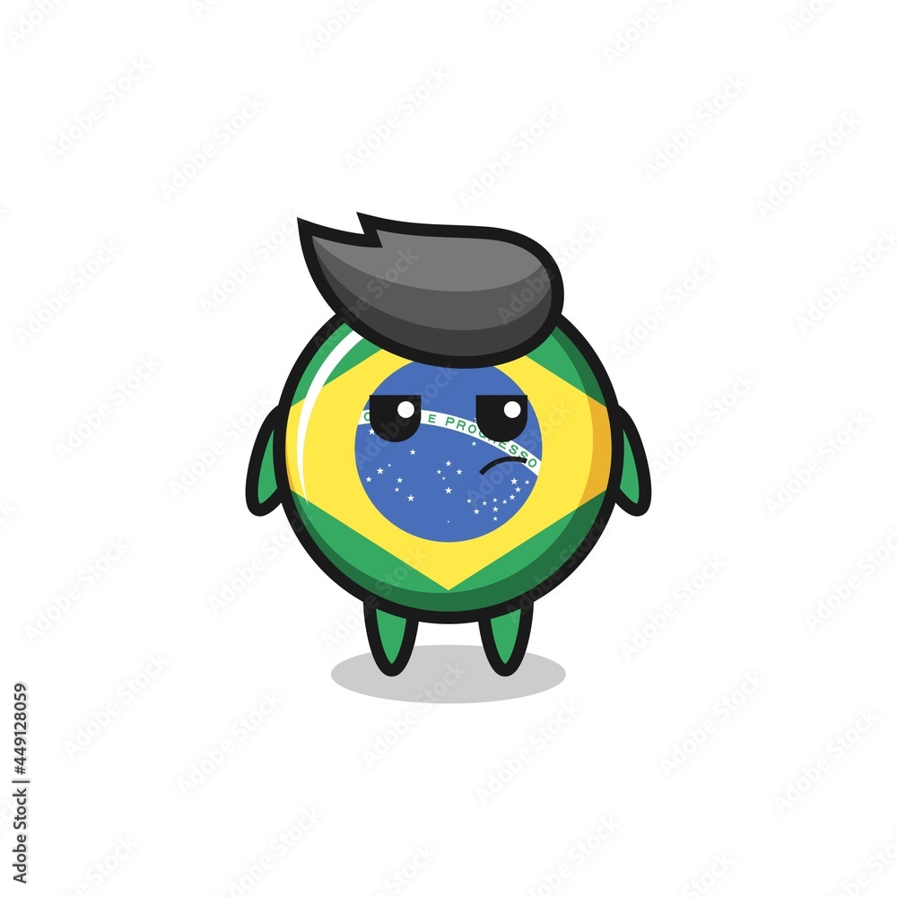 cute brazil flag badge character with suspicious expression