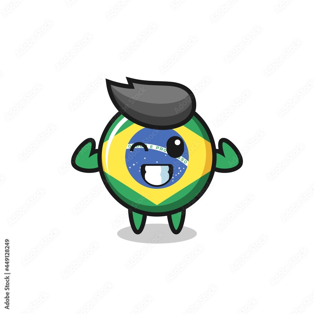 the muscular brazil flag badge character is posing showing his muscles the muscular brazil flag badge character is posing showing his muscles