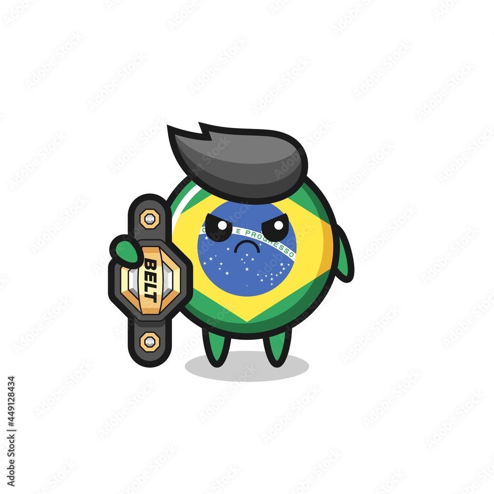 brazil flag badge mascot character as a MMA fighter with the champion belt