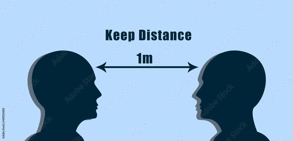 Keep distance One meter. Two Human head face to face with 1m distance, Covid Prevention concept.