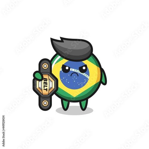 brazil flag badge mascot character as a MMA fighter with the champion belt