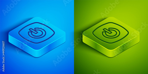 Isometric line Smart home icon isolated on blue and green background. Remote control. Square button. Vector