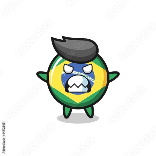 wrathful expression of the brazil flag badge mascot character