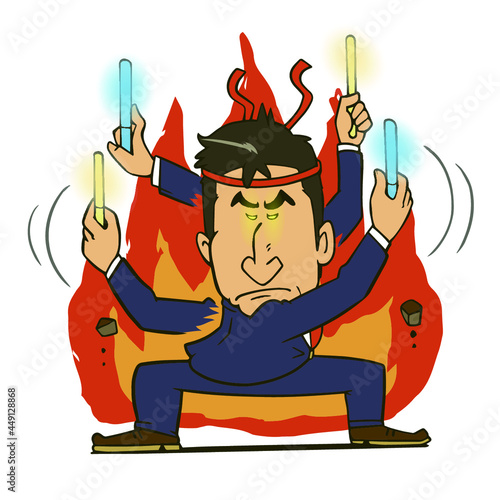 オタ芸を真剣に踊るサラリーマンのイラスト