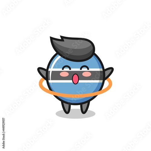 cute botswana flag badge cartoon is playing hula hoop