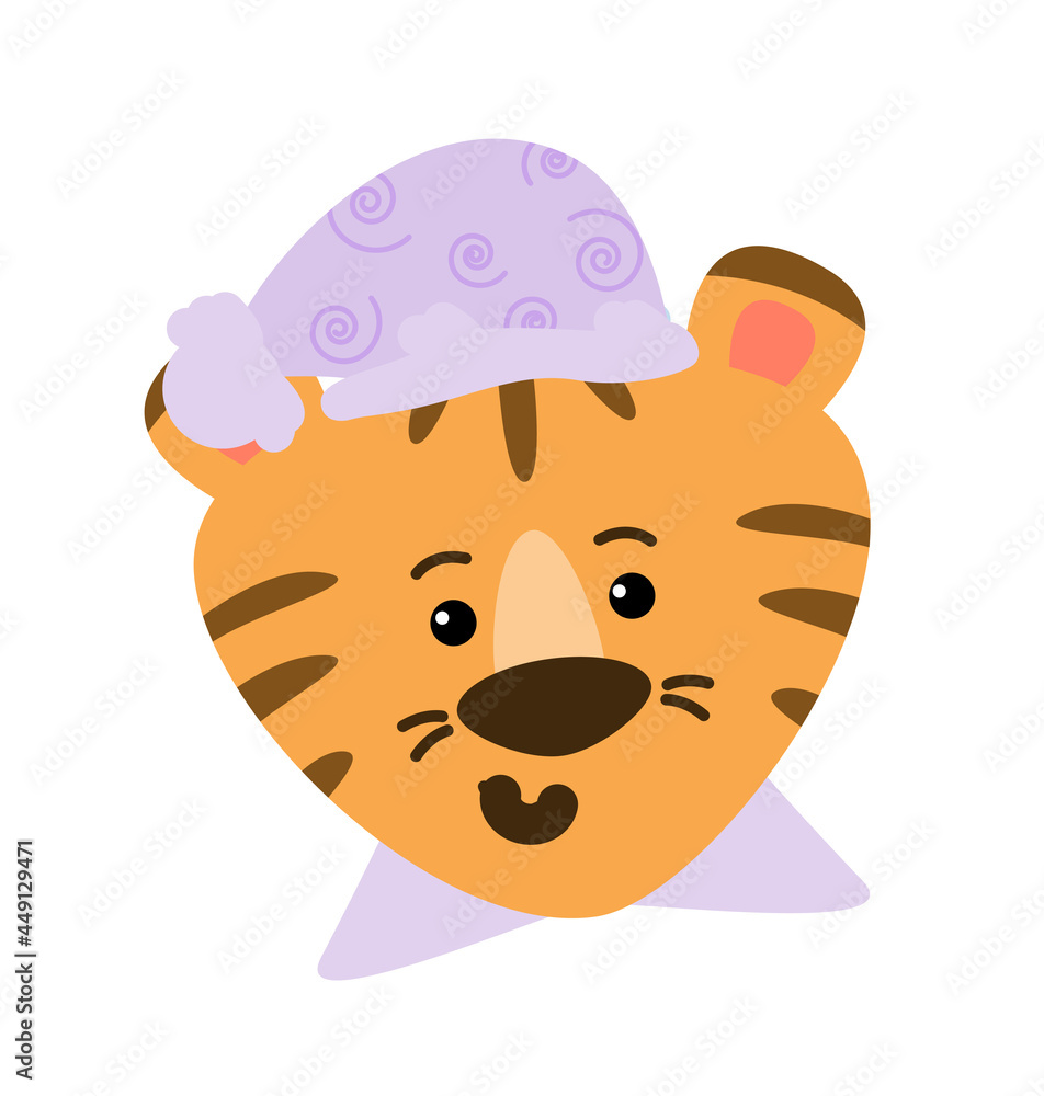 Sleepy tiger in pajamas. Vector image.