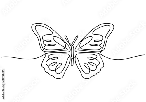 Continuous one line drawing of beautiful butterfly for company logo identity. Salon and spa healthcare business icon concept from animal shape. Minimalist vector illustration on white background.
