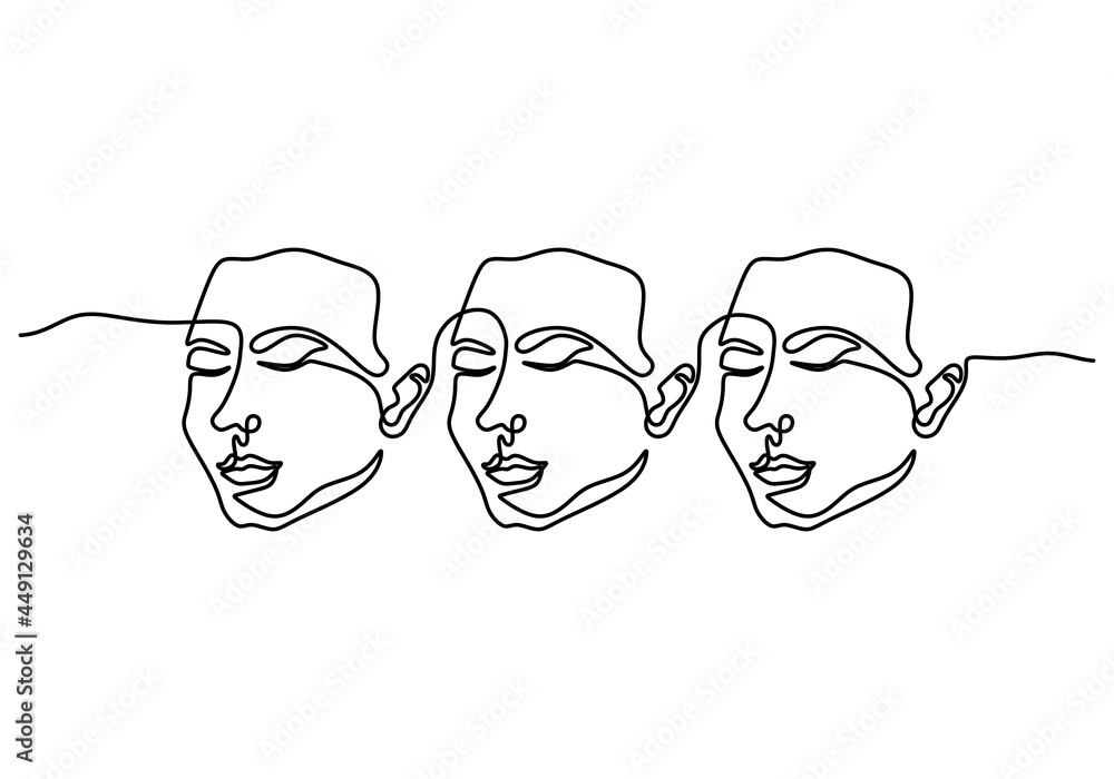 Beautiful woman abstract face continuous line drawing for t-shirt print, cards, flyers, posters, banners and other promotion. Beauty and fashion concept. Vector illustration on white background Beautiful woman abstract face continuous line drawing for t-shirt print, cards, flyers, posters, banners and other promotion. Beauty and fashion concept. Vector illustration on white background