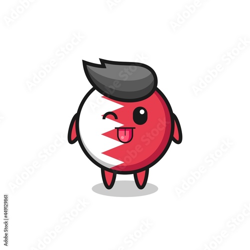 cute bahrain flag badge character in sweet expression while sticking out her tongue © heriyusuf
