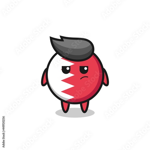 cute bahrain flag badge character with suspicious expression