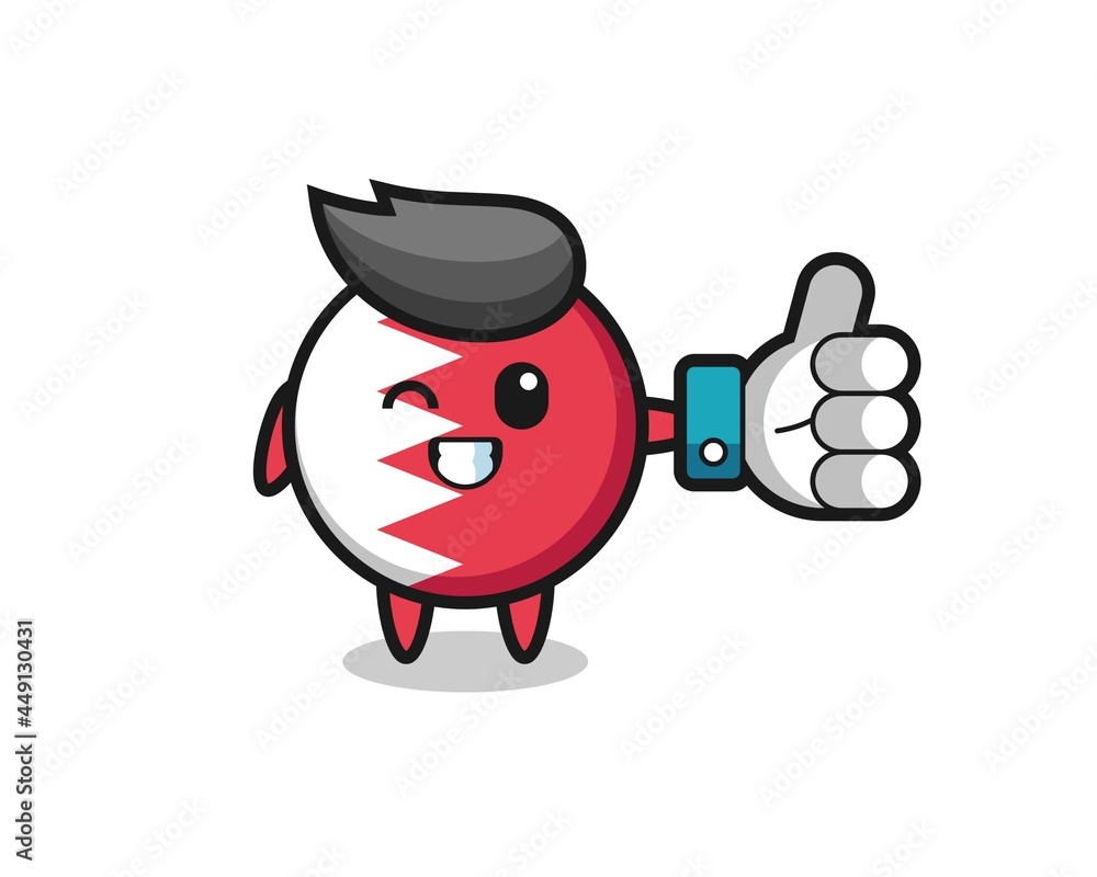 cute bahrain flag badge with social media thumbs up symbol