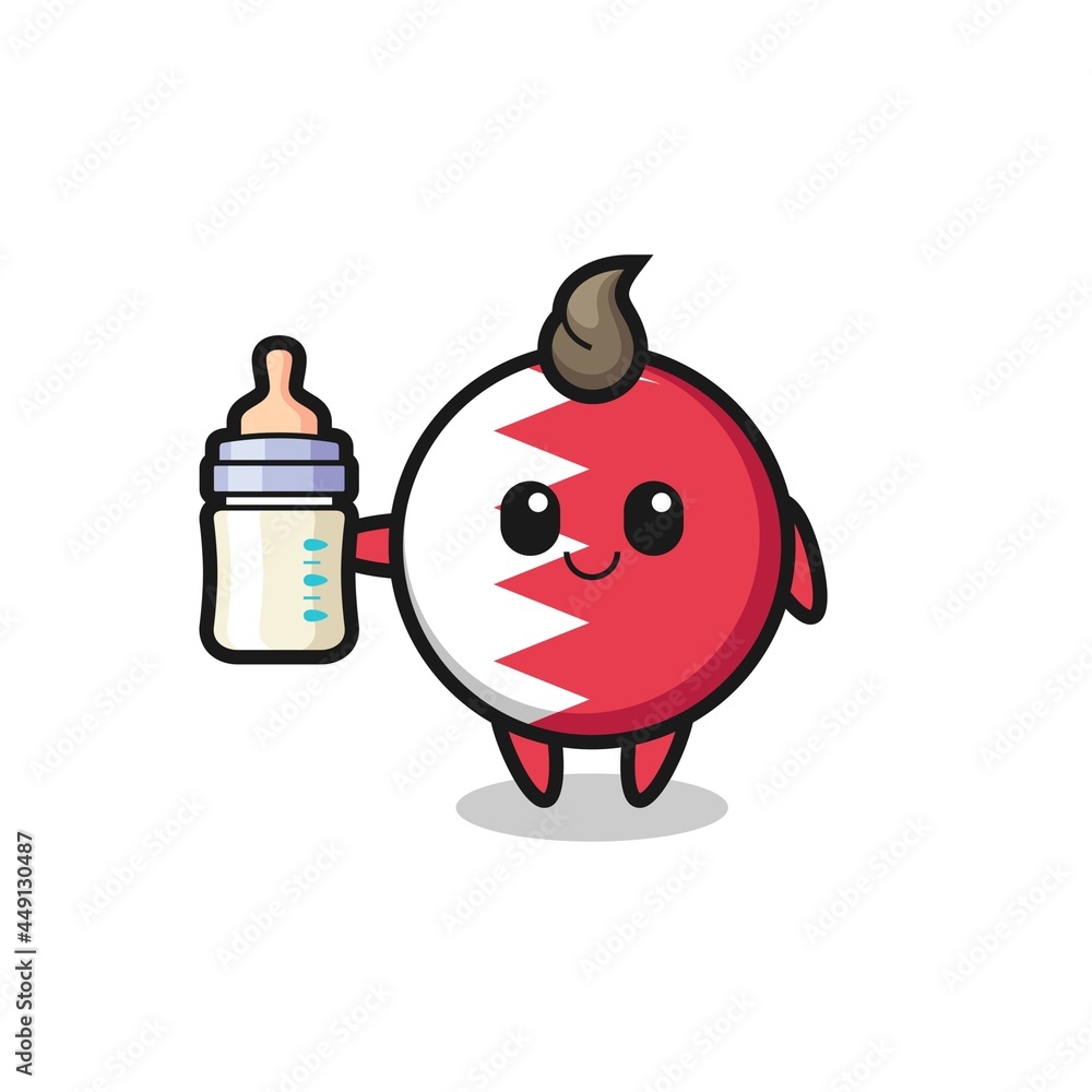 Obraz premium baby bahrain flag badge cartoon character with milk bottle