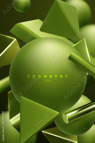 Green geometric shapes cluster. Abstract elegant background.