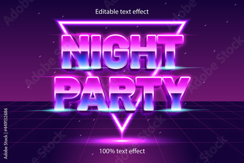night party editable text effect retro with neon style