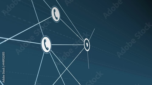Digital Interface with Phone icons and links growing. Data protection and cyberspace media environment concept. Seamless loopable background.