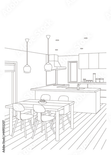 キッチンの線画ベクターイラスト