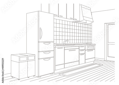 キッチンの線画ベクターイラスト