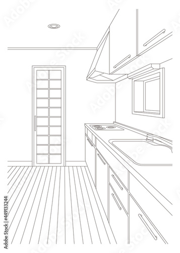 キッチンの線画ベクターイラスト