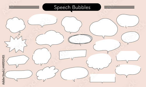 吹き出しのセット,シンプル,ふきだし,手描き,落書き,speach bubble set　
