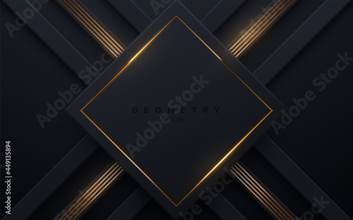 Abstract black background with golden glowing stripes.