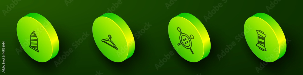 Set Isometric line Sewing thread, Hanger wardrobe, button and knitting needles and icon. Vector Set Isometric line Sewing thread, Hanger wardrobe, button and knitting needles and icon. Vector