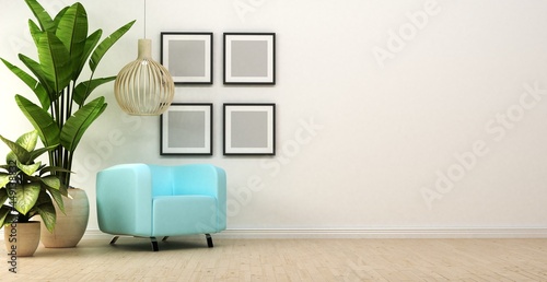 Modern scanidnavian interior with mock up photo frame, 3d Rendering