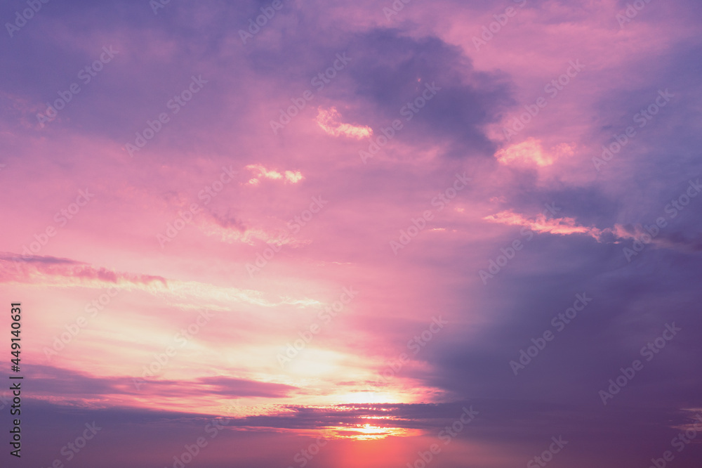 Purple cloudy sky at sunset. Sky texture. Abstract nature background