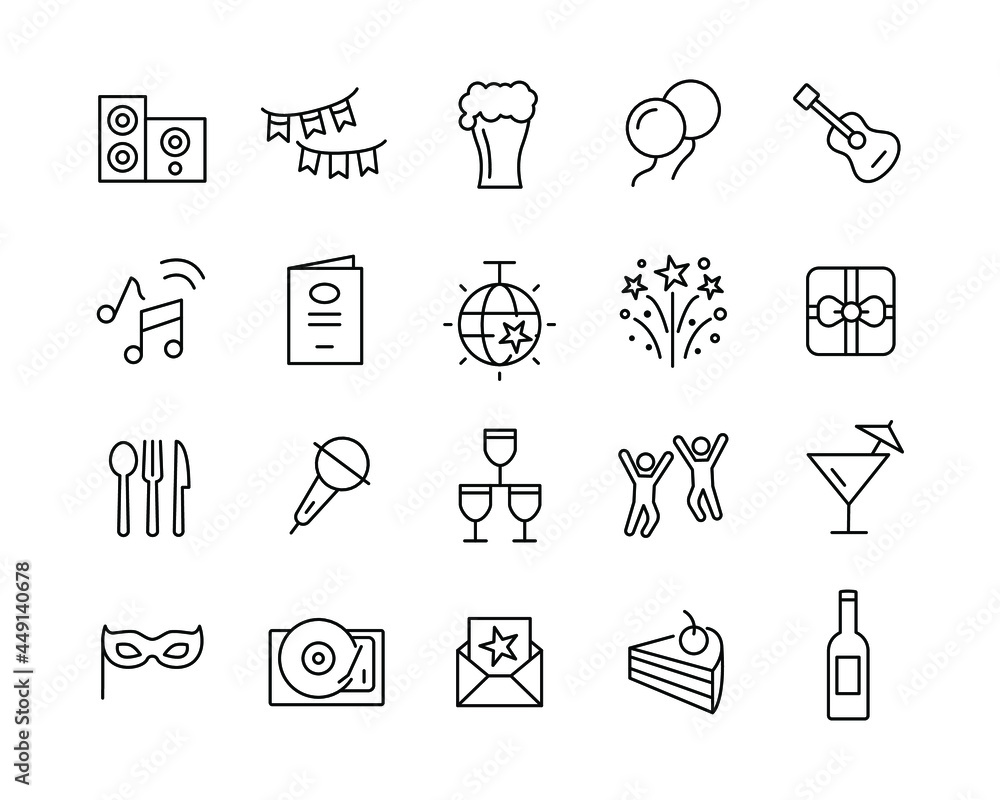 Party Icons - Vector Line Icons. Editable Stroke. Vector Graphic Party Icons - Vector Line Icons. Editable Stroke. Vector Graphic