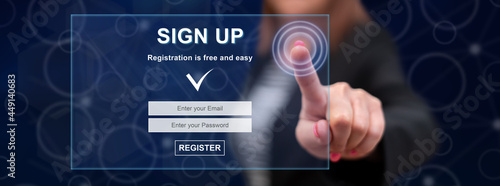 Woman touching a signup concept photo