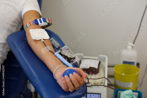 blood donor, gives blood in the laboratory