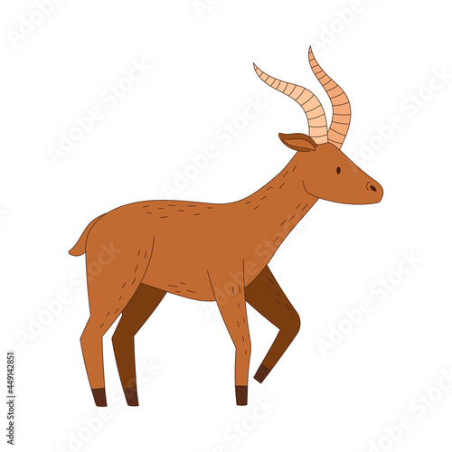 Antelope with Horns in Standing Pose Vector Illustration