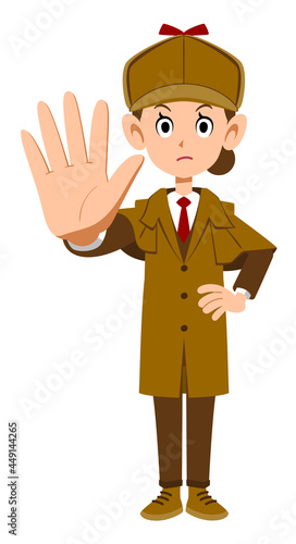 制止する女性の探偵の全身
