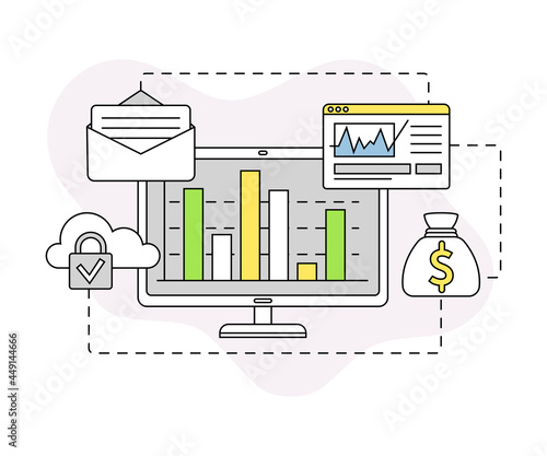 Business and Start-up Development with Computer and Data Server Vector Line Composition