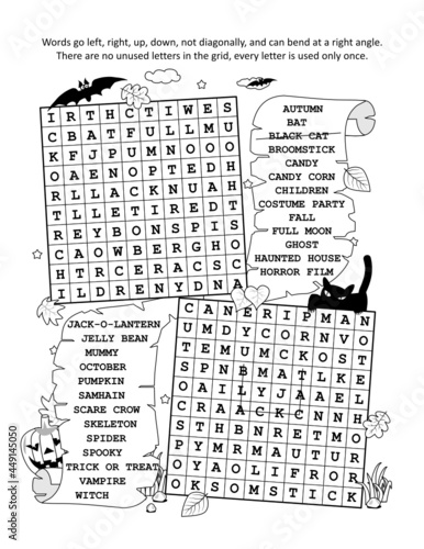 Halloween illustrated zigzag word search puzzle
