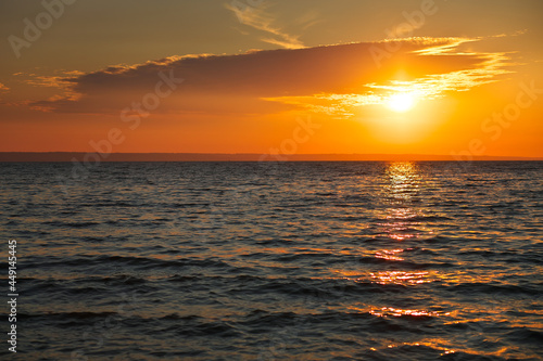 Colorful ocean beach sunrise. Dawn over the sea. Nature composition