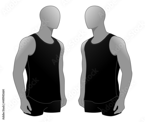 Men's Blank Black Tank Top Template on White Background,  Vector File.